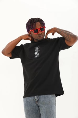 Erkek Kısa kol Baskılı Bisiklet Yaka T-Shirt - Siyah