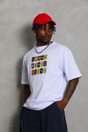 Unisex Oversize Baskılı Bisiklet Yaka T-Shirt - Beyaz