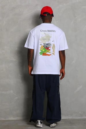 Unisex Oversize Baskılı Bisiklet Yaka T-Shirt - Beyaz