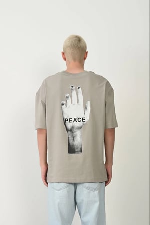 Erkek Baskılı T-Shirt Kısa Kol Bisiklet Yaka Rahat Kalıp Tişört - Boyalı Gri