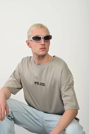 Erkek Baskılı T-Shirt Kısa Kol Bisiklet Yaka Rahat Kalıp Tişört - Boyalı Gri