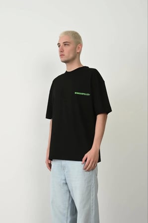 Unisex Baskılı Bisiklet Yaka Oversize T-Shirt - Siyah