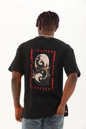 Erkek Baskılı T-Shirt Kısa Kol Bisiklet Yaka Regular Fit Rahat Kalıp Günlük Tişört - Siyah