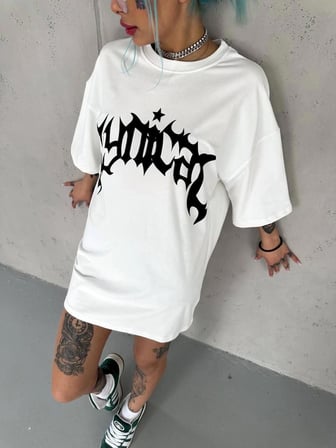 Unisex Taşlı Bisiklet Yaka T-Shirt - Beyaz