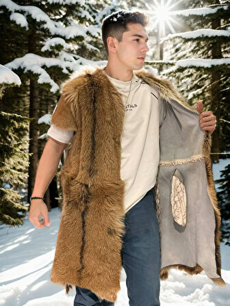 Unisex Kolsuz Uzun Yelek - Kahve