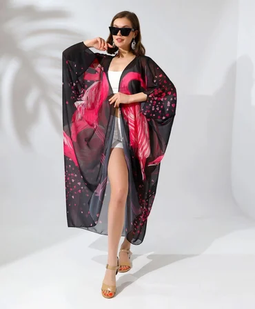 Kadın Rahat Kesim Şifon Kimono - Siyah