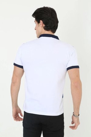 Erkek Polo Yaka Tişört Slim Fit Baskılı Kısa Kol T-Shirt - Beyaz