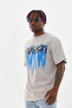 Erkek Baskılı T-Shirt Kısa Kol Bisiklet Yaka Rahat Kalıp Tişört - Gri