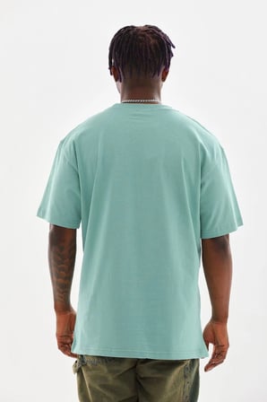 Erkek Baskılı T-Shirt Kısa Kol Bisiklet Yaka Rahat Kalıp Tişört - Mint Yeşili