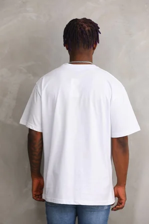Erkek Baskılı T-Shirt Kısa Kol Bisiklet Yaka Rahat Kalıp Tişört  - Beyaz