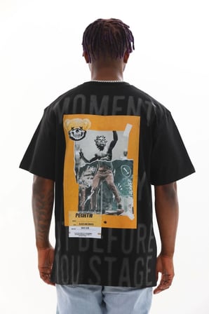 Unisex Baskılı Oversize T-Shirt - Siyah