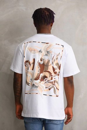 Erkek Baskılı T-Shirt Kısa Kol Bisiklet Yaka Rahat Kalıp Tişört - Beyaz