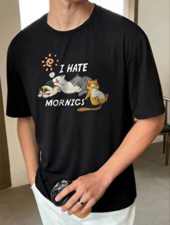 Unisex Baskılı Oversize T-Shirt - Siyah