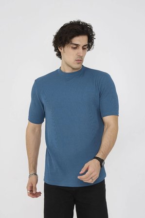 ERKEK Yazlık Tişört Bisiklet Yaka T-Shirt- Turkuaz