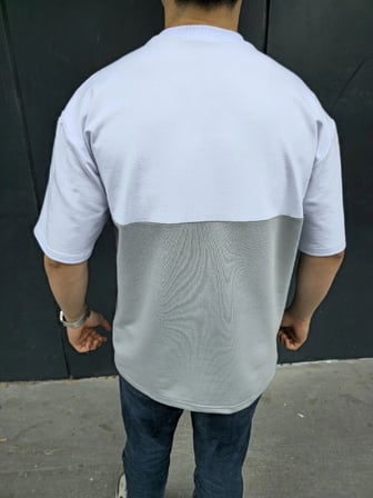Erkek Kısa Kol Yazlık Tişört Torba Cepli Parçalı T-Shirt - Gri