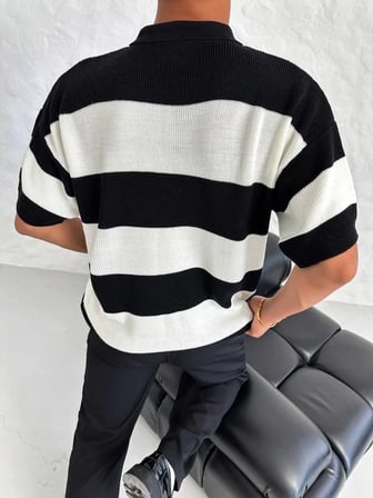 Erkek Polo Yaka Düğmeli Triko T-Shirt - Siyah