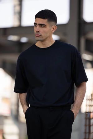 Erkek Düz T-Shirt Kısa Kol Bisiklet Yaka Regular Fit Rahat Kalıp Günlük Tişört - Siyah