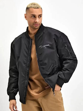 Erkek Unisex Bomber Mont - Siyah Renk, Atatürk Silüet Baskılı