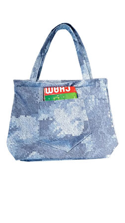 Blujin Desenli Piknik ve Deniz Cepli Fermuarlı Çanta - Mavi