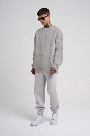 Unisex Biskilet Yaka Üç İplik SweatShirt - Gri