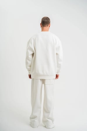 Erkek Uzun Kol Bisiklet Yaka 3 iplik Pamuklu Kışlık SweatShirt  - Beyaz