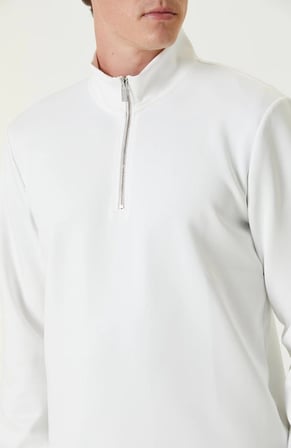 Erkek 3 iplik Pamuklu Uzun Kol Yarım Farmuarlı Yakalı SweatShirt - - Beyaz