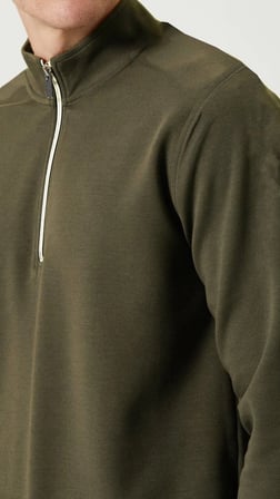 Erkek 3 iplik Pamuklu Uzun Kol Yarım Farmuarlı Yakalı SweatShirt - - Haki