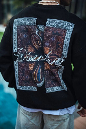 Uzun Kol Bisiklet Yaka Ön ve Arka Baskılı SweatShirt - Siyah