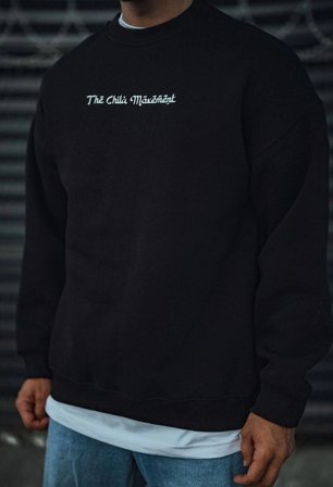Erkek 3 iplik Pamuklu Bisiklet Yaka Baskılı SweatShirt - Siyah