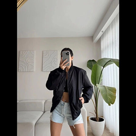 Kadın Siyah Bomber Mont - Siyah