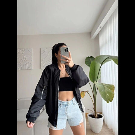 Kadın Siyah Bomber Mont - Siyah