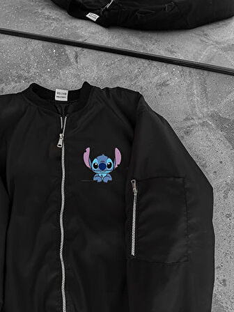 Unisex Siyah Bomber Ceket - Fermuarlı, Cepli, Kapitone Astarlı,