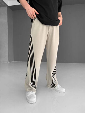 İki İplik Kumaş Şeritli Alt Esofman - Gri