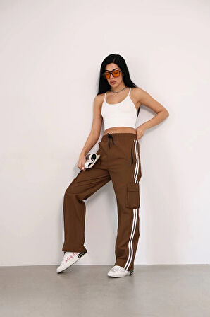 Praşut Kumaş Kargo Çeplı Baggy Esofman - Kahve