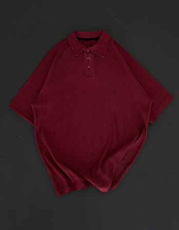 Yakalı Patlı Kısa Kol T-shirt - Bordo