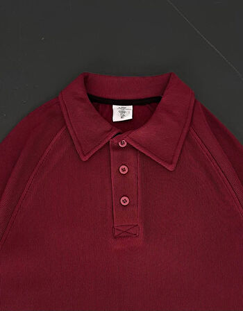 Yakalı Patlı Kısa Kol T-shirt - Bordo