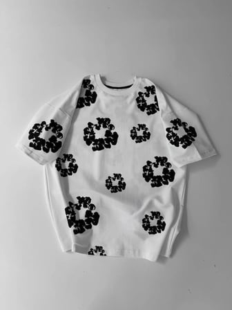 Ön ve Arka Baskılı Oversize Bisiklet Yaka T-shirt- Beyaz