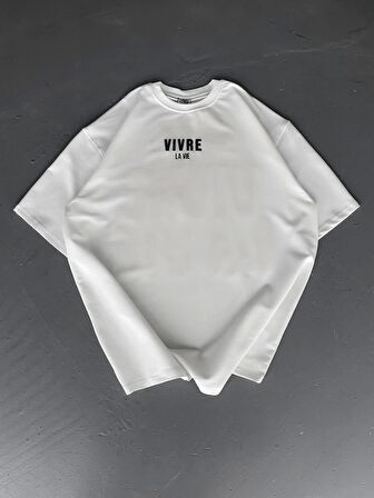 Baskılı Oversize Bisiklet Yaka T-shirt - Beyaz