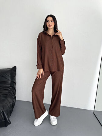 Gömlek Pantolon ikili Takım - Kahverengi