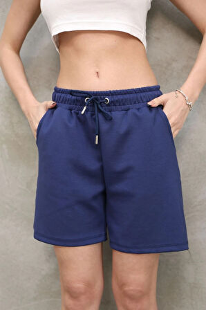 Osy Modal Yumuşak dokulu Kumaş Kadın Kısa Şort - Mavi