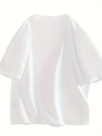 Kadın Gülücük Baskılı Tişört Kısa Kol Bisiklet Yaka Oversize T-Shirt - Beyaz