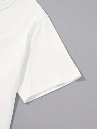 20/1 Penye Compack Palmiye Baskılı Oversize Bisiklet Yaka Kısa Kol T-shirt - Beyaz