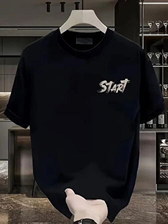 20/1 Penye Compack Start All Over Baskılı Oversize Bisiklet Yaka Kısa Kol T-shirt - Siyah