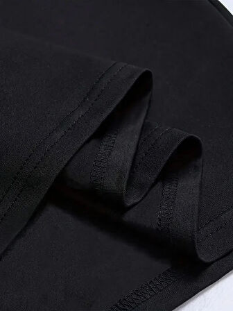 LB Ön Arka Baskılı Oversize Bisiklet Yaka Yazlık T-shirt - Siyah