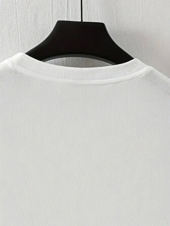 LB Baskılı Ön Arka Oversize Bisiklet Yaka Kısa Kol T-shirt - Beyaz