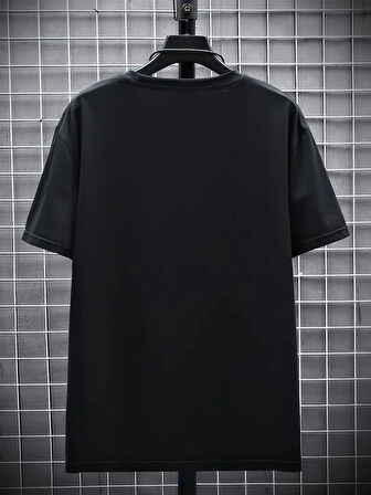 20/1 Penye Compack FUTRE Baskılı Oversize Kısa Kol Bisiklet Yaka T-shirt - Siyah