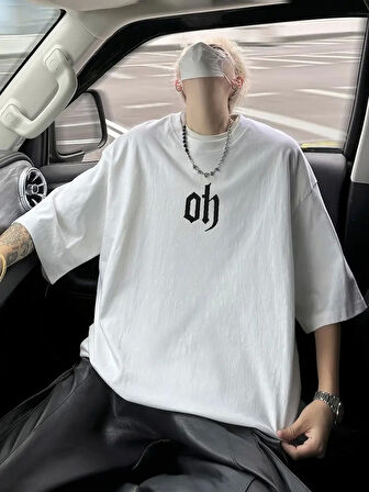 Baskı Erkek Oversive Tişört, Grafik Tişört Erkek Yazlık Outdoor Kıyafetleri, Sporda ve Günlük Giyime Uygun - Beyaz