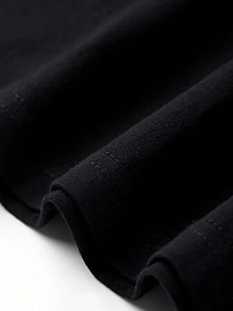 Güneş Gözlüğü Grafikli Karikatür Tavşan Oversize Kısa Kollu Tişört Çift Tişört, İlkbahar Ve Yaz- Siyah