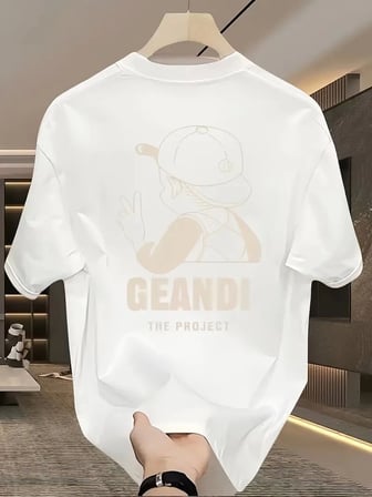 Geniş Kesim Pamuklu Tişört - "GANDHI The Project" Baskılı, Beyaz, Rahat Kesim, Kısa Kollu, Günlük Kıyafet, Her Gün Giyilebilecek Tişört- Beyaz
