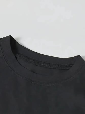 Kadın T-Shirt Ördek Baskılı Bisiklet Yakalı Kısa kol Tişört - Siyah